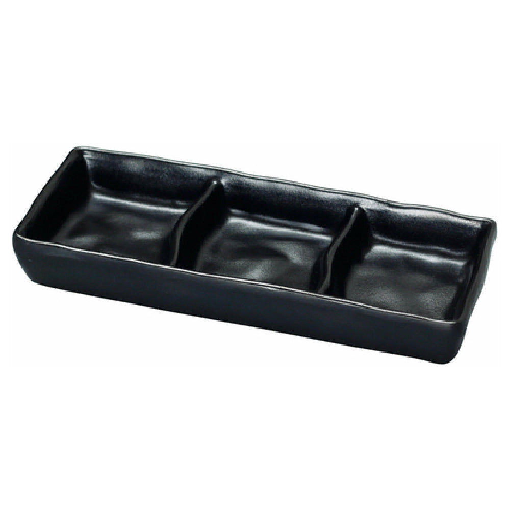 Yanco BP-4033 Black Pearl Sauce Dish 2 Oz. Each Compartment 7"L X 2-1/2"W