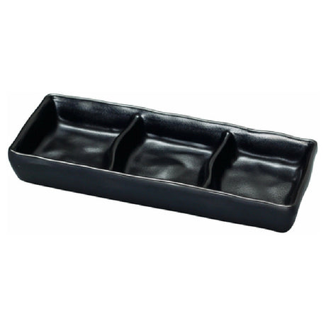 Yanco BP-4033 Black Pearl Sauce Dish 2 Oz. Each Compartment 7"L X 2-1/2"W