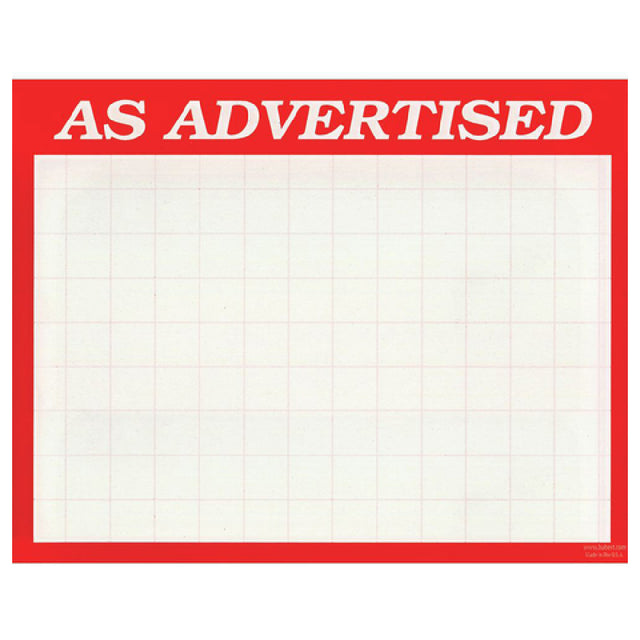 Hubert 75057 - Sign Card, "As Advertised" Imprinted, 7" X 5-1/2"