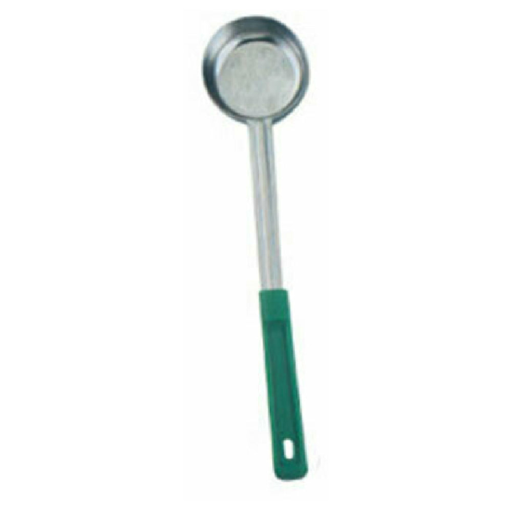 Omcan 80779 4 Oz. One-Piece Stainless Steel Solid Portion Control Spoon With Green Handle