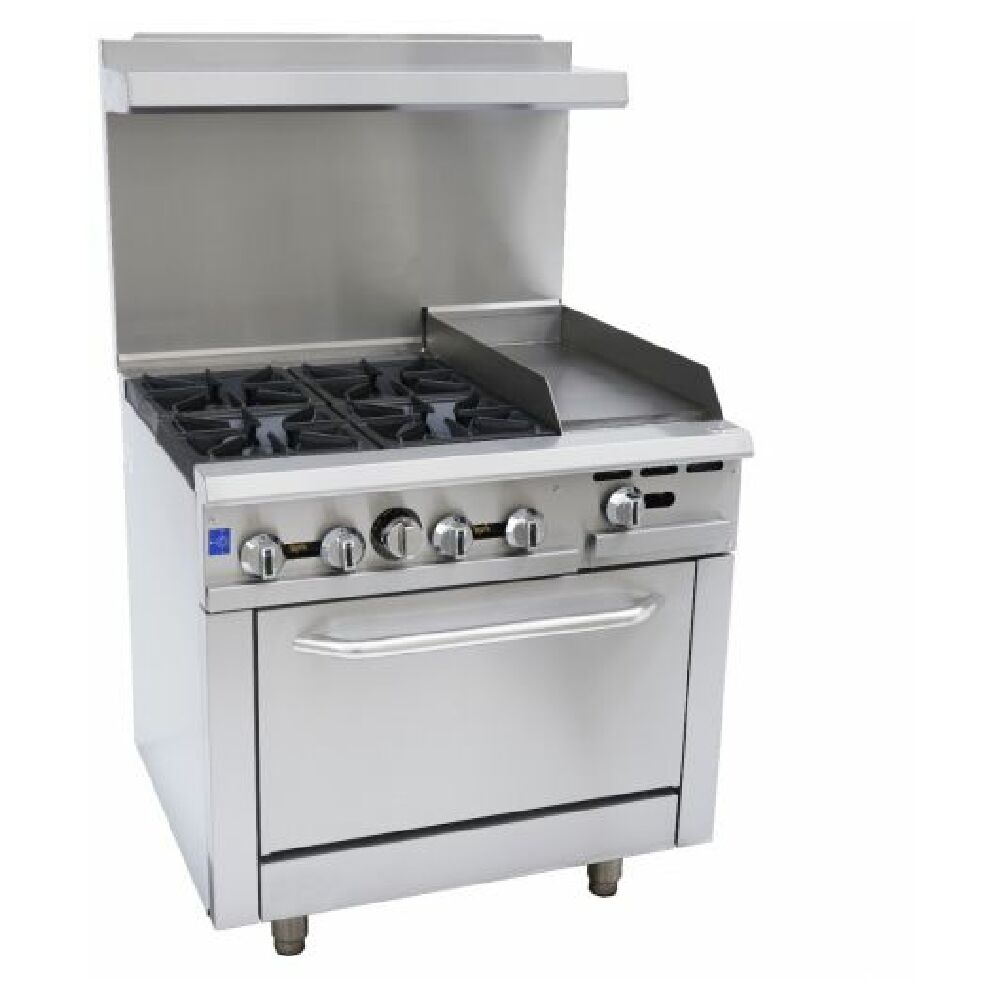 Empura Stainless EGR36-G12/NAT Empura Natural Gas 4-burner Range With 12" Griddle. BTU For Each Top Burner: 30000