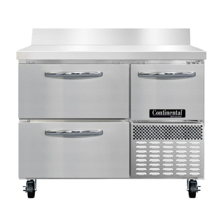 Continental Refrigerator RA43NBS-D Refrigerated Base Worktop Unit 43"W 300 Series Stainless Steel Work Top With 6"H Backsplash