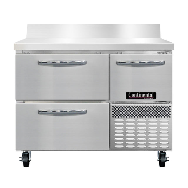 Continental Refrigerator RA43NBS-D Refrigerated Base Worktop Unit 43"W 300 Series Stainless Steel Work Top With 6"H Backsplash