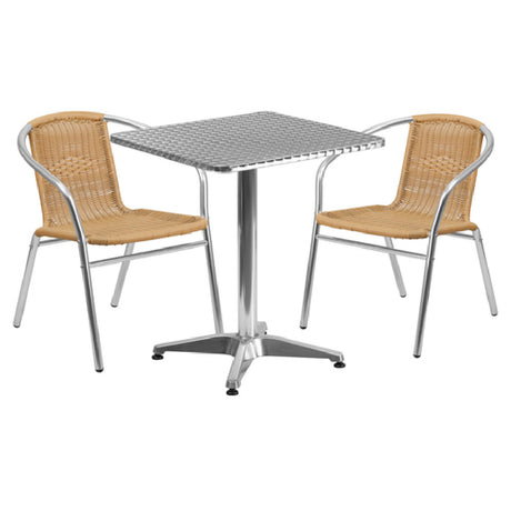 Flash Furniture TLH-ALUM-24SQ-020BGECHR2-GG Table & Chair Set Includes (1) 23-1/2"W X 23-1/2"D X 27-1/2"H Table