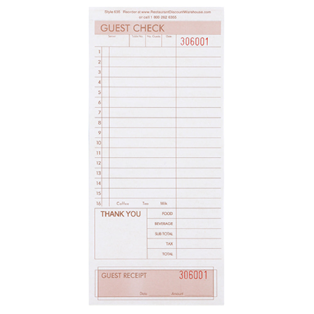 AllPoints 19098 Kng Loose Guest Check 4 Part 4 1/4 In X 9 In