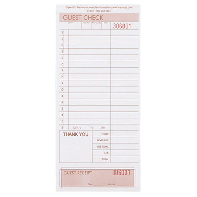 AllPoints 19098 Kng Loose Guest Check 4 Part 4 1/4 In X 9 In