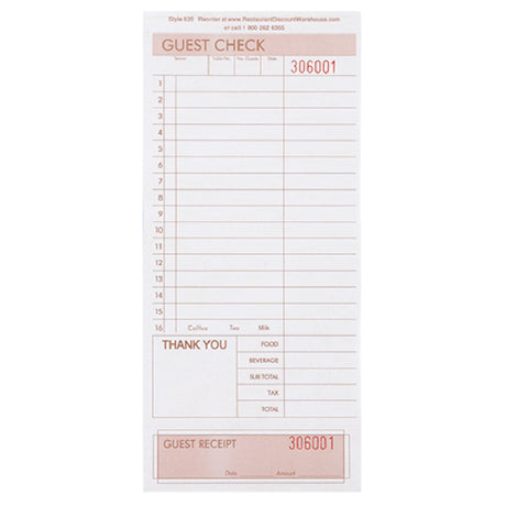 AllPoints 19098 Kng Loose Guest Check 4 Part 4 1/4 In X 9 In