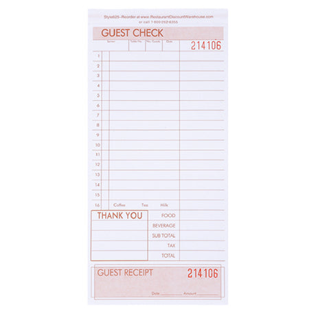 KNG 3170LSE Kng Loose Guest Check 3 Part 4 1/4 In X 9 In