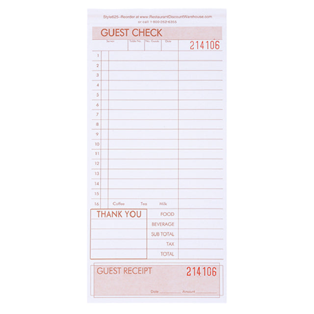 KNG 3170LSE Kng Loose Guest Check 3 Part 4 1/4 In X 9 In