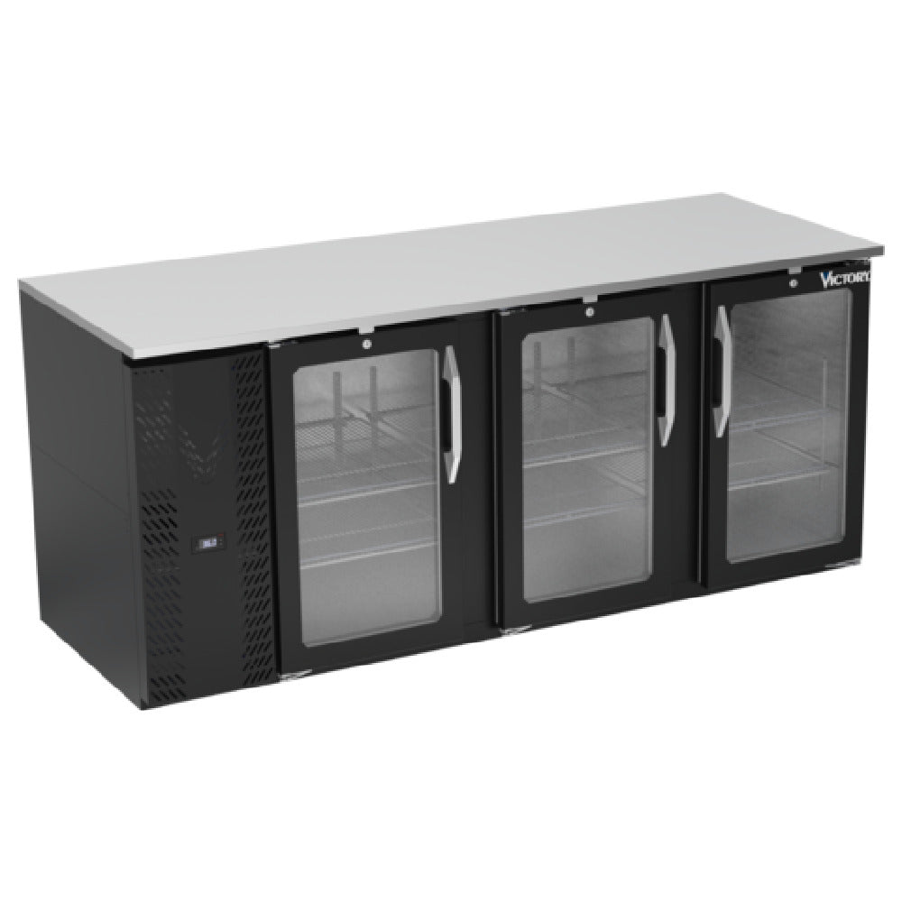 Victory VBB78HC-G-B - Back Bar Refrigerator, Three-section, 78"W X 29-11/16”D X 34"H