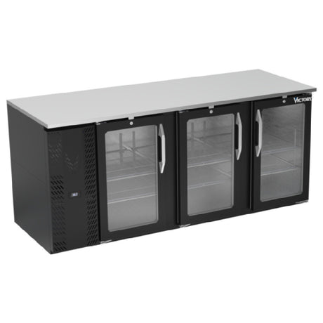 Victory VBB78HC-G-B - Back Bar Refrigerator, Three-section, 78"W X 29-11/16”D X 34"H