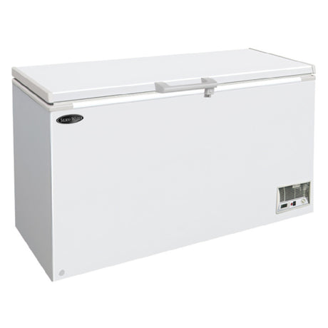 Serv-Ware SWCF-14 - Serv-Ware - Refrigeration - 14.2 Cubic Ft Chest Freezer White - 54.92" W X 28.94" D X 35.77" H - Temperature Display - Door Lid Light - Easy Access Drain Located On Front - Strong And Durable Well Placed Handle - Internal Round Edge Design For Easy Cleaning - Balanced Hinge Door Design To Hold