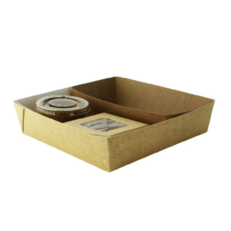 PacknWood KRAFT3COMP - VIP Set, Includes: (5) Kraft Kray Boxes With PET Window Lid - 60oz 7.1 X 7.1 X 2in - 200 Pcs (210KRAYB195)