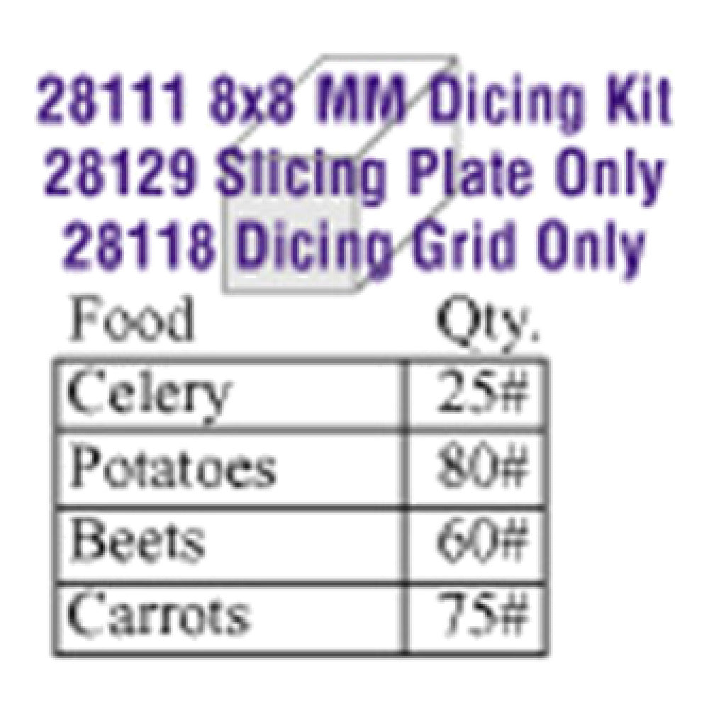 Robot Coupe 28111W Dicing Kit 8 X 8mm (5/16") Includes: Slicing Disc (28129) & Dicing Grid (28118)