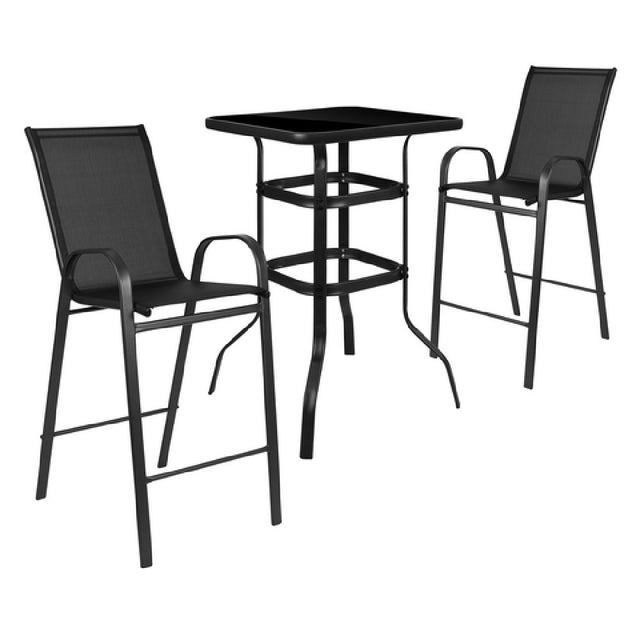 Flash Furniture TLH-073H092H-B-GG Outdoor Dining Set 2-person Bistro Set (1) Glass Bar Table