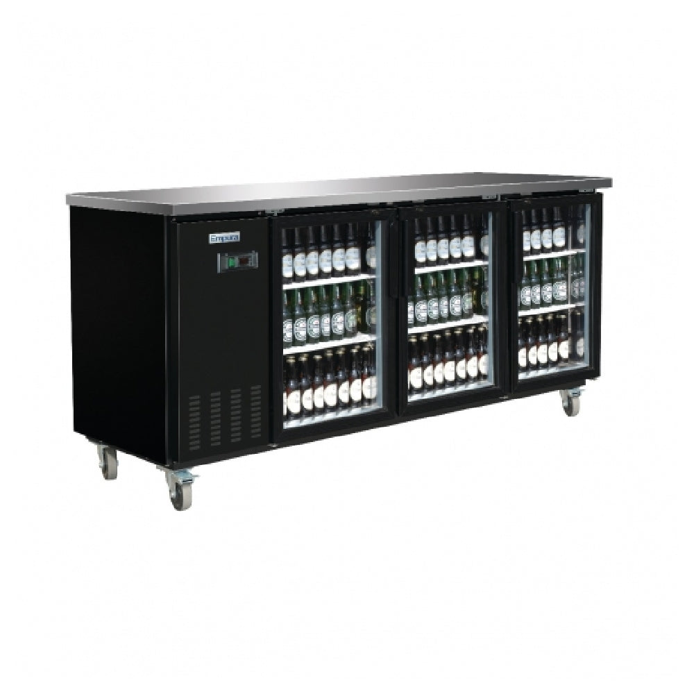 Empura Refrigeration E-KBB903BG Black Glass Door Back Bar Cooler Three Section Swing Glass Doors