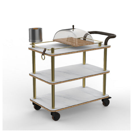 Steelite MGCRNX04CBXX Mogogo Rollin Cheese Plate And Wine Cart With Leather Handle White Carrera Brushed Brass