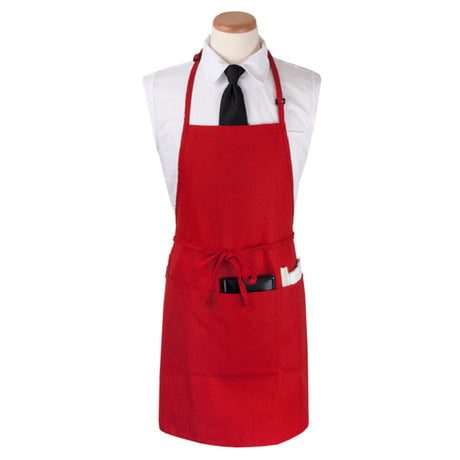 John Ritzenthaler Company CL3PBIAELRD Ritz® Chef's Line® Bib Apron 26" X 31" Extra Long 3 Front Pockets And Pen Pocket