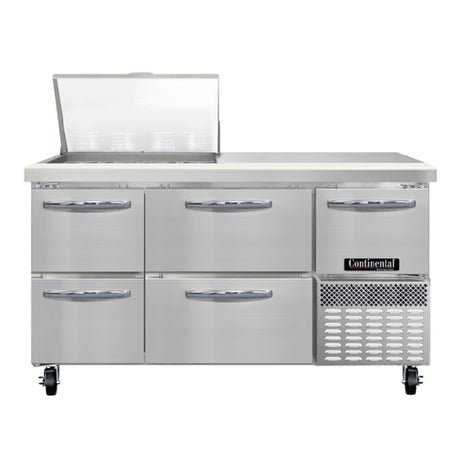 Continental Refrigerator RA60N12M-D Refrigerated Base Sandwich Unit 60"W 300 Series Stainless Steel (Mighty) Top With (12) 1/6 Size X 4" Deep Pans