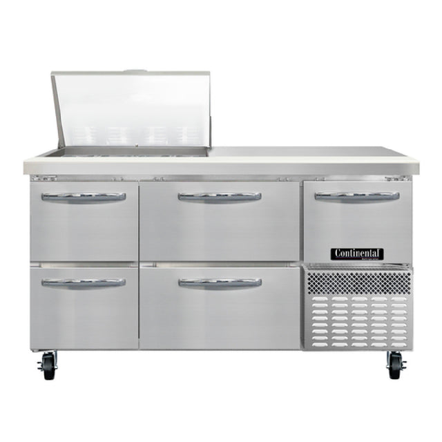Continental Refrigerator RA60N12M-D Refrigerated Base Sandwich Unit 60"W 300 Series Stainless Steel (Mighty) Top With (12) 1/6 Size X 4" Deep Pans