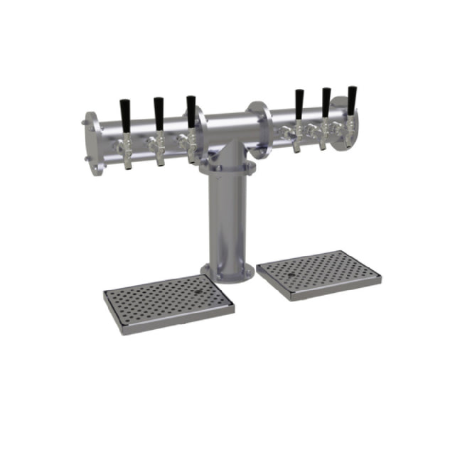 Glastender PT-6-SSR Pipe Tee Draft Dispensing Tower Countertop (6) Stainless Steel Faucets (handles Not Included)