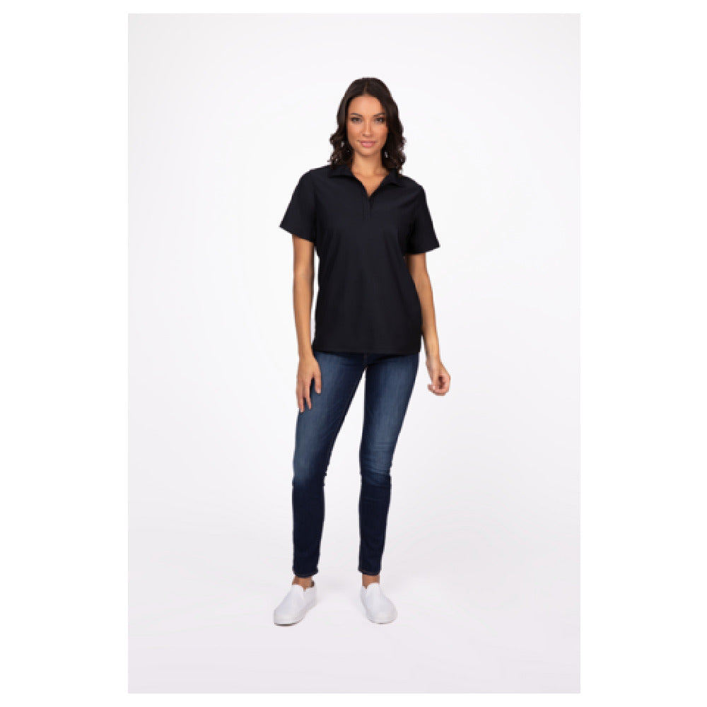 Chef Works Z650W-BLK-S Women's Collared Polo Shirt Double-needle Stitching Straight Hem