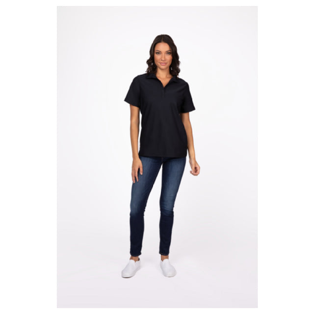 Chef Works Z650W-BLK-3XL Women's Collared Polo Shirt Double-needle Stitching Straight Hem