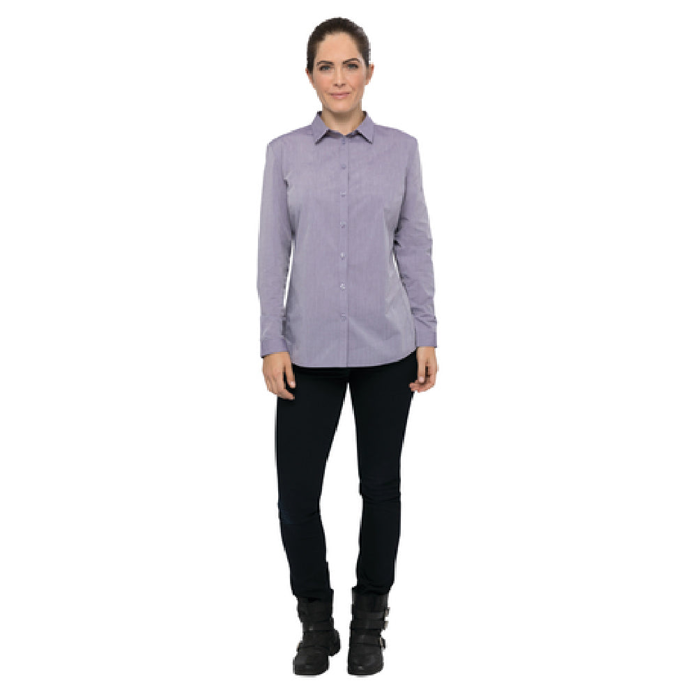 Chef Works SHC06WPURM Women's Chambray Dress Shirt Roll-up Long Sleeves With Button Tab