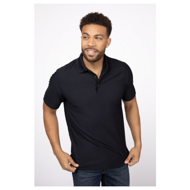 Chef Works Z650-BLK-L Men's Collared Polo Shirt Double-needle Stitching Straight Hem