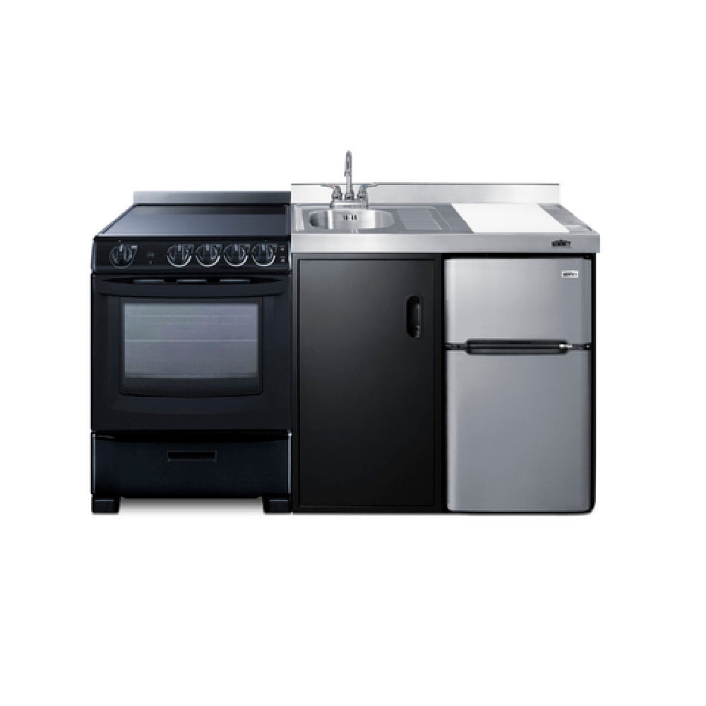 Summit ACK63ELSTB All-In-One Combination Kitchenette 220v 24" Wide Smooth-top Range With Oven (2.9 Cu.ft. Capacity)