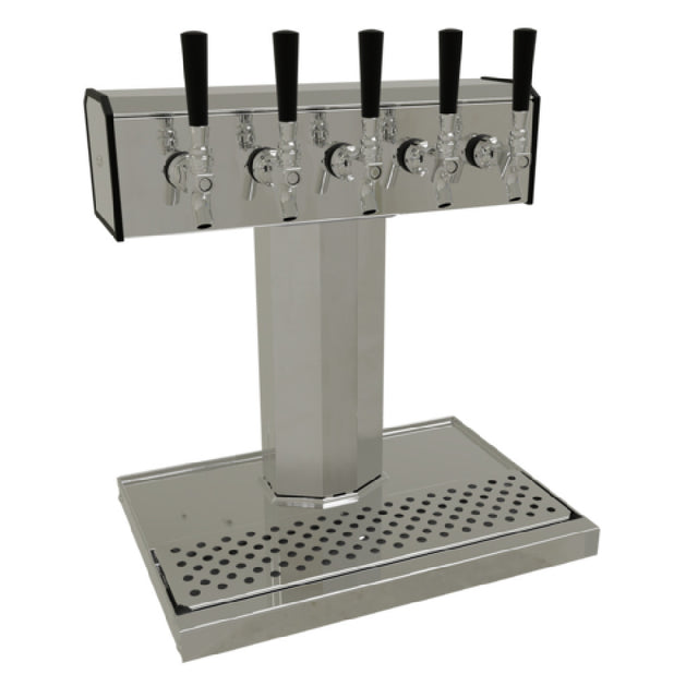 Glastender BT-5-MFR Tee Draft Dispensing Tower Countertop (5) Stainless Steel Faucets (handles Not Included)