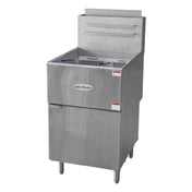 Serv-Ware SGF-70N - Serv-Ware - Gas Cooking - 75 LB Deep Fryer - Natural Gas - Dimensions: 21" W X 30.2" D X 46.5" H - Temperature Range: 200°F - 400°F - BTU/H: 30,000 Per Burner - # Of Burners: 5 - Gas Inlet: 1/2 In. - Gas Line: 3/4 - W.C. For Natural Gas: 4 In. - W.C. For LP: 10 In. - Easy Start Continuous Pilot