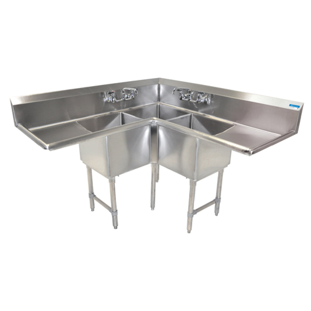 BK Resources BKCS-3-24-14-24TS Corner Sink Three Compartment 75"W X 75"D X 43-1/2"H Overall Size