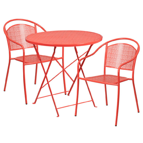 Flash Furniture CO-30RDF-03CHR2-RED-GG Patio Table Set Includes (1) Folding Table: 30" Dia. X 28"H