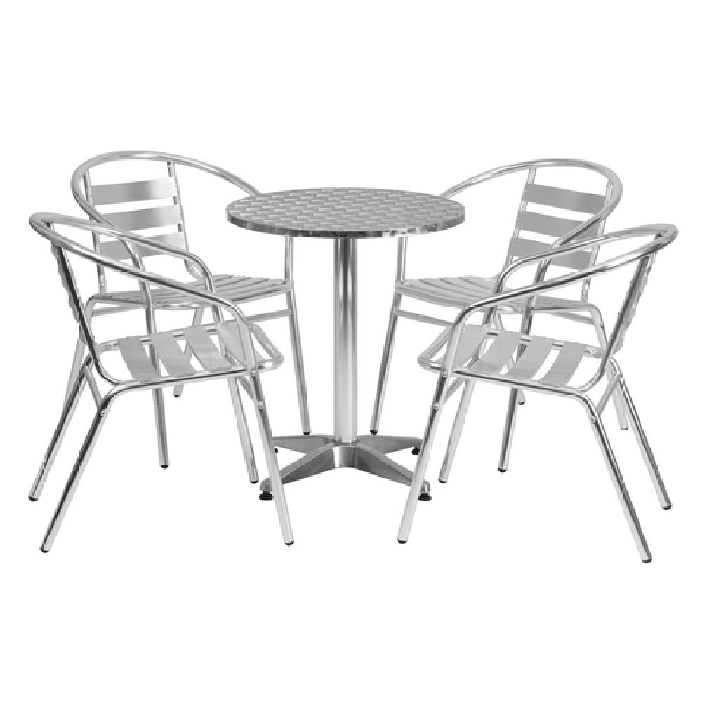 Flash Furniture TLH-ALUM-24RD-017BCHR4-GG Table & Chair Set Includes (1) 23-1/2" Dia. X 27-1/2"H Table