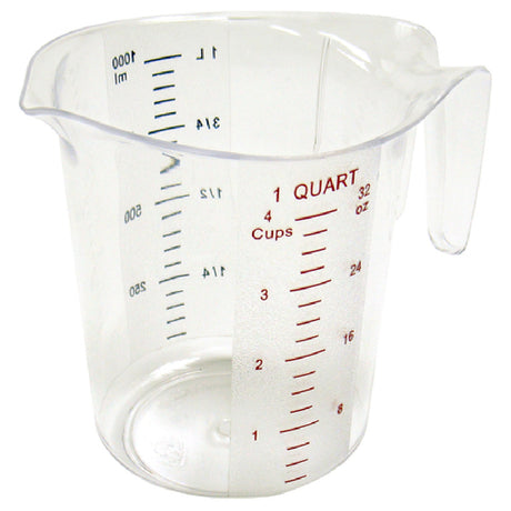 Winco PMCP-100 Measuring Cup 1 Qt. Raised External Markings In Quarts (red Letters) And Liters (blue Letters)