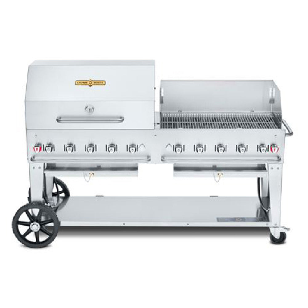 Crown Verity CV-MCB-72RWP-LP Mobile Outdoor Charbroiler LP Gas 70"x 21" Grill Area