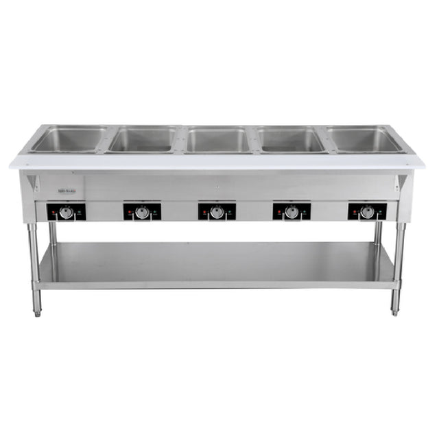 Serv-Ware EST5-2 - Serv-Ware - Electric Cooking - 5 Open Well Electric Steam Table - Dimensions: 72.3" W X 29.5" D X 33.5" H - Temperature Range: 120°F - 200°F - Amps: 16 - Voltage: 220-240 - Hz: 60 - Phase: 1 - Materials: Stainless Steel Construction - Warranty: 1 Year - Parts
