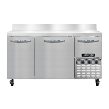 Continental Refrigerator RA60NBS Refrigerated Base Worktop Unit 60"W 300 Series Stainless Steel Work Top With 6"H Backsplash