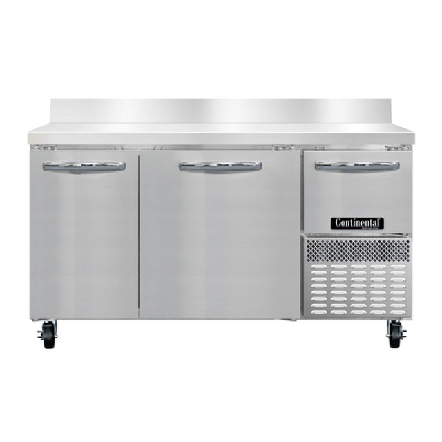 Continental Refrigerator RA60NBS Refrigerated Base Worktop Unit 60"W 300 Series Stainless Steel Work Top With 6"H Backsplash