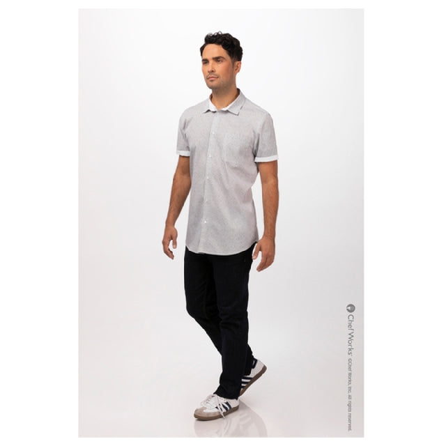 Chef Works SHC07NAT2XL Men's Charleston Shirt Short Sleeves Contrast Fabric On Inner Sleeve Band & Inner Collar Band