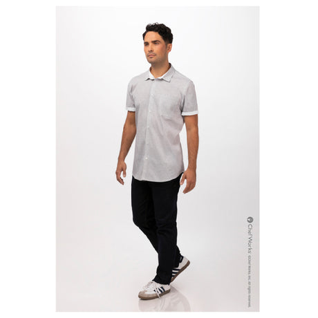 Chef Works SHC07NATXL Men's Charleston Shirt Short Sleeves Contrast Fabric On Inner Sleeve Band & Inner Collar Band