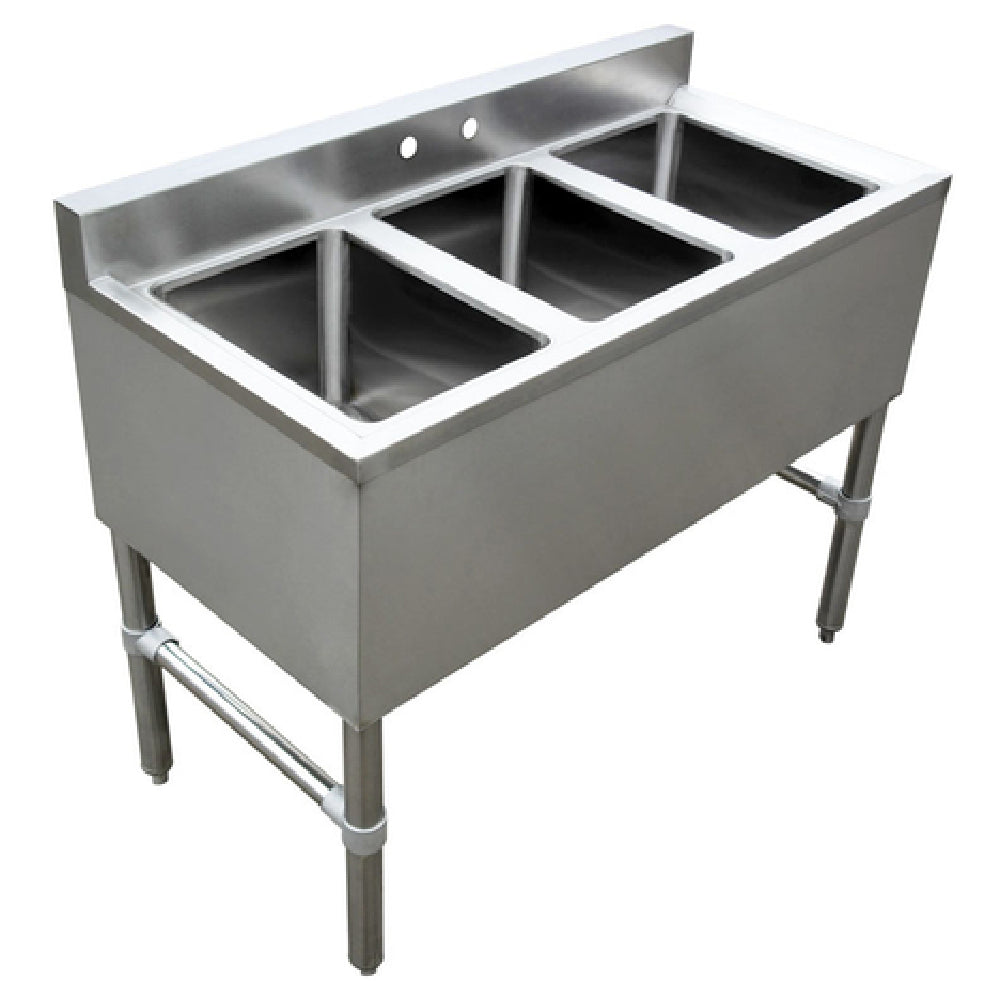 Omcan 44601 (44601) Under Bar Sink (3) 10" X 14" X 10" Compartments (2) 1" Dia. Center Faucet Holes 4" Apart