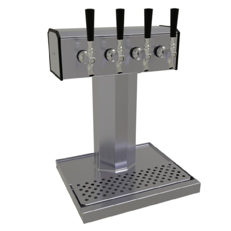 Glastender BT-4-SS Tee Draft Dispensing Tower Countertop (4) Stainless Steel Faucets (handles Not Included)