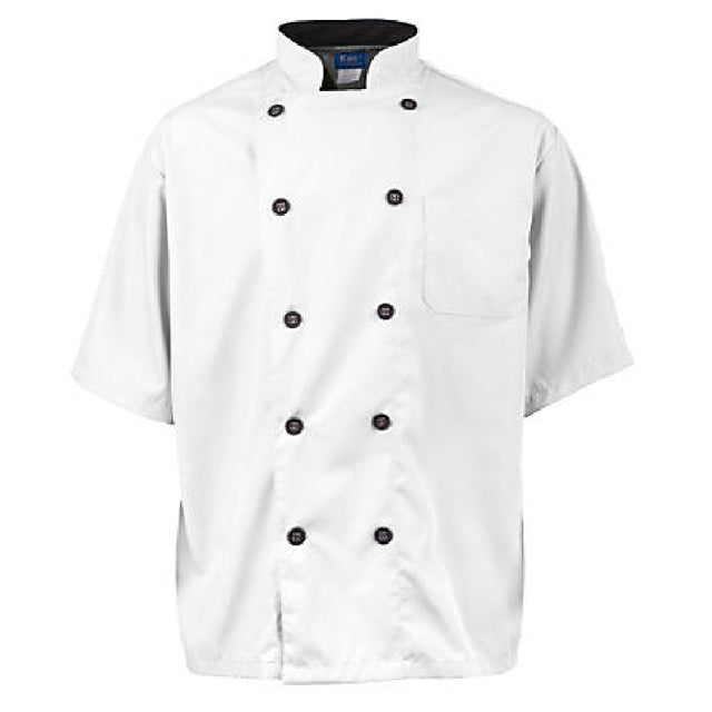 KNG 2124WHBKS Kng Active Chef Coat Sm Mens White/black Ss