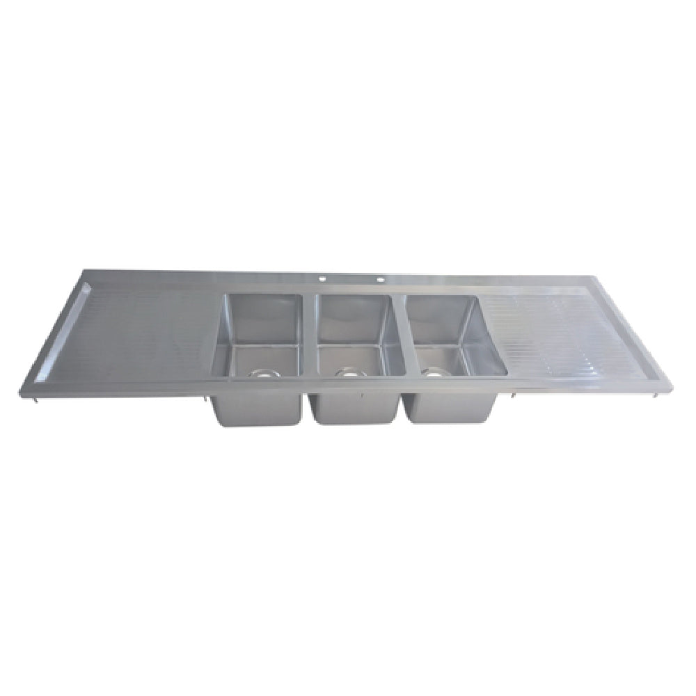 BK Resources BK-DIS-1014-3-18T Drop-In Sink Three Compartment 70-1/8"W X 20"D X 10-5/8"H Overall Size