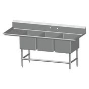 SPG 3SL2430-LD24 - Universal Stainless Sink, Three Compartment, 24" Left-hand Drainboard