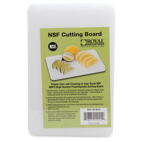 Royal Industries ROY CB 0610 Cutting Board 6" X 10" X 1/2" High Density Polyethylene Plastic