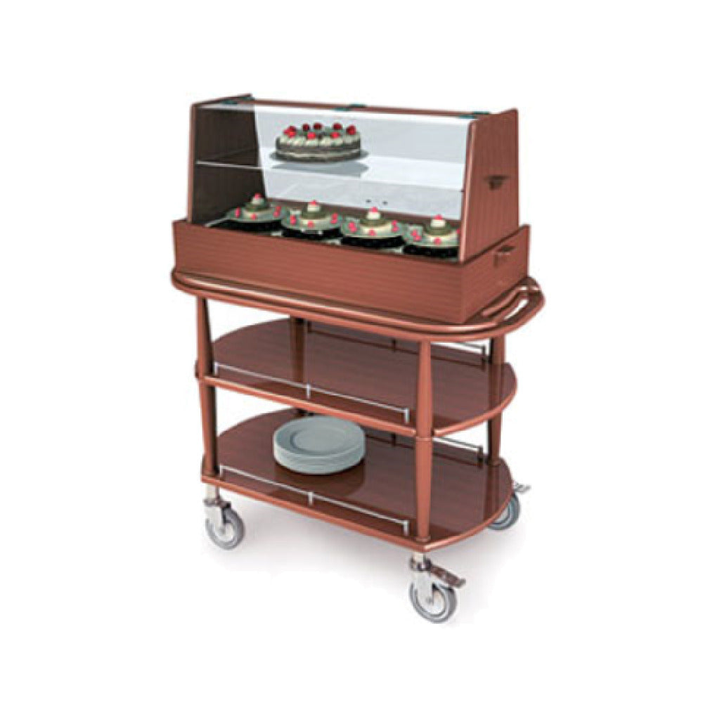 Geneva 70358 Pastry Cart-Spice 43-3/8"W X 21-5/8"D X 53-1/2"H Acrylic Hinged Top Dome