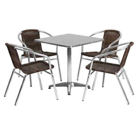 Flash Furniture TLH-ALUM-28SQ-020CHR4-GG Table & Chair Set Includes (1) 27-1/2"W X 27-1/2"D X 27-1/2"H Table